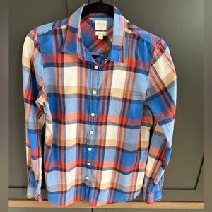 J. Crew Perfect Fit Blue and Red Plaid Flannel Shirt • S